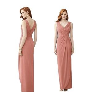 Dessy Collection Thread Sleeveless Draped Faux Wrap Maxi Dress Desert Rose NWOT